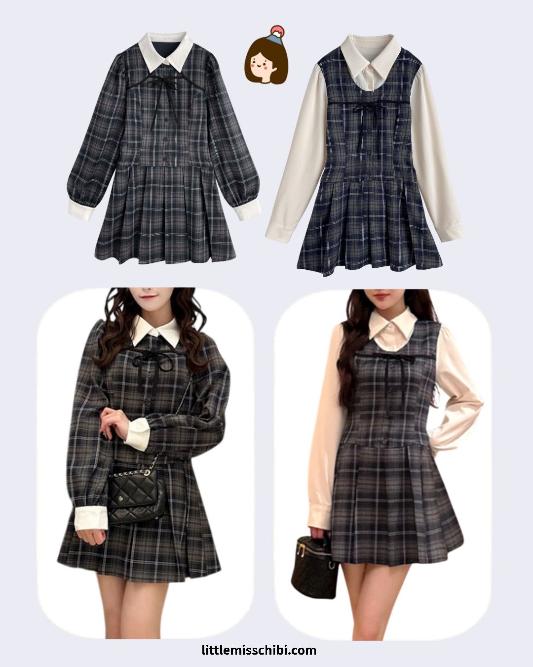 格紋疊層連身裙