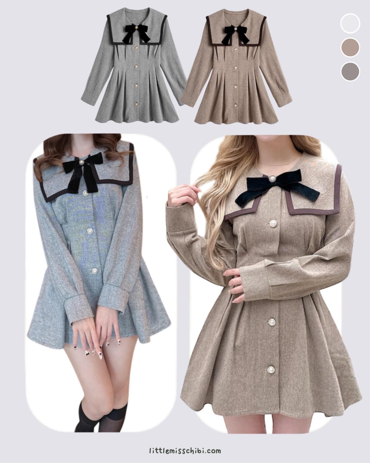 緞帶大領喇叭裙