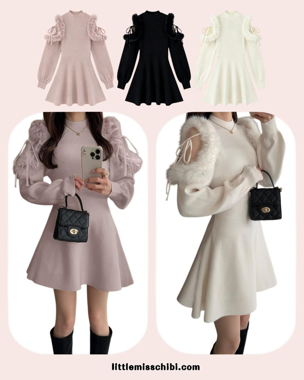 薄紗露肩針織裙