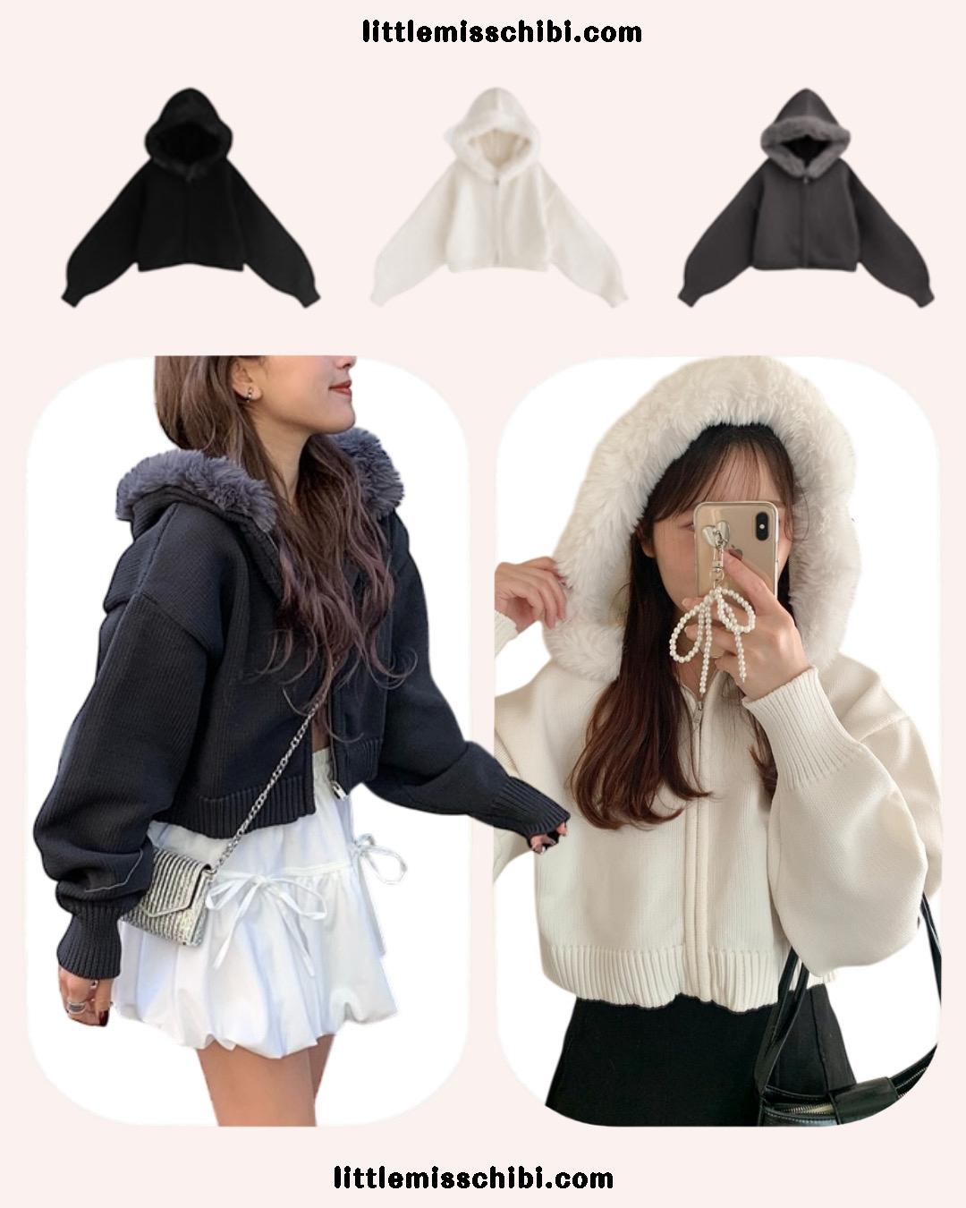 帶帽針織毛大衣