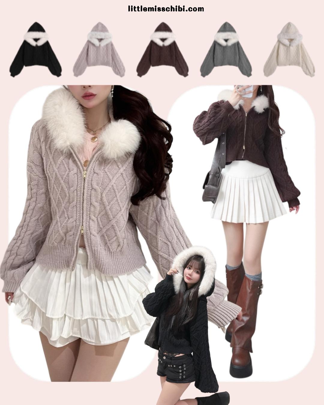 毛絨連帽針織衫