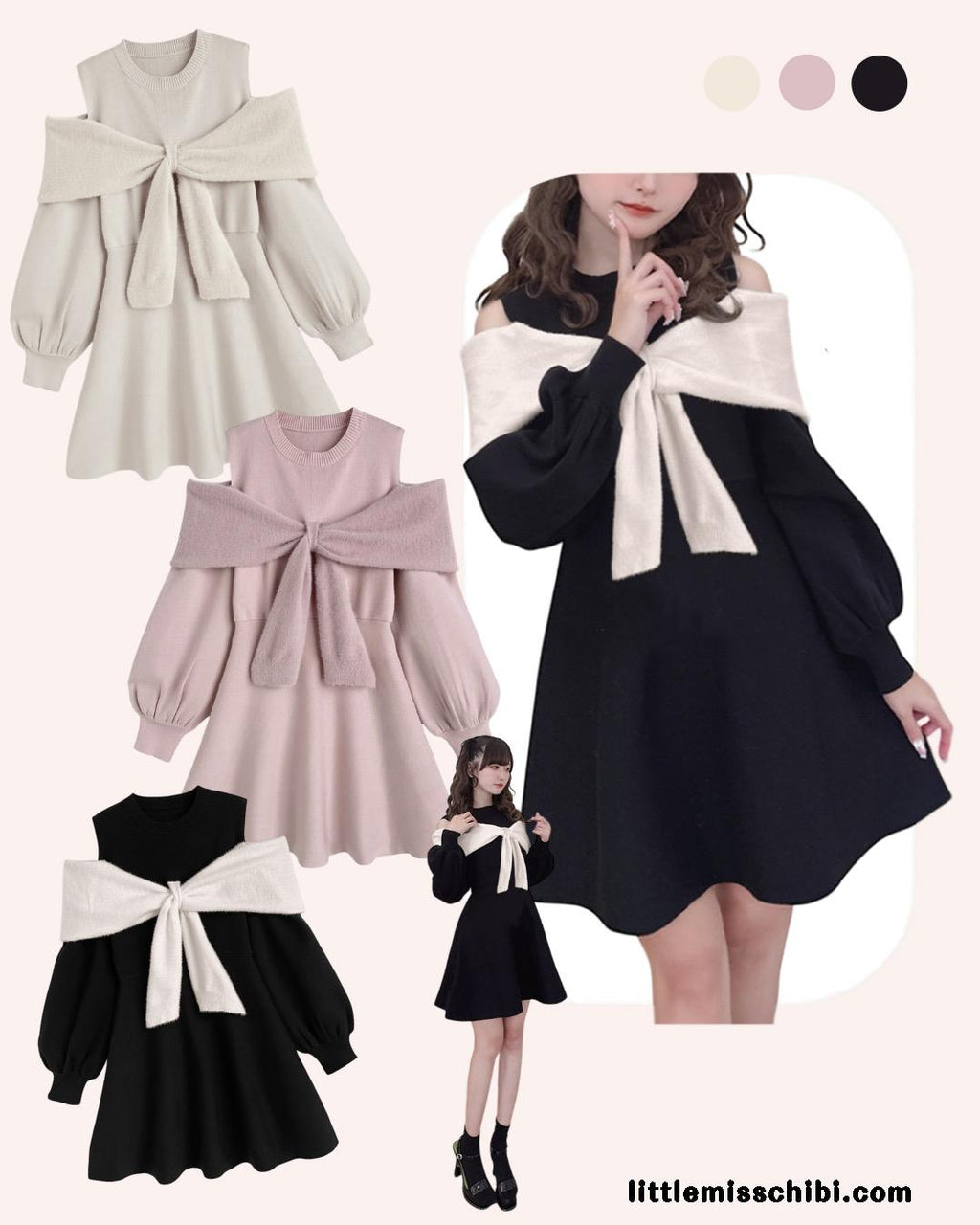 露肩毛絨針織裙