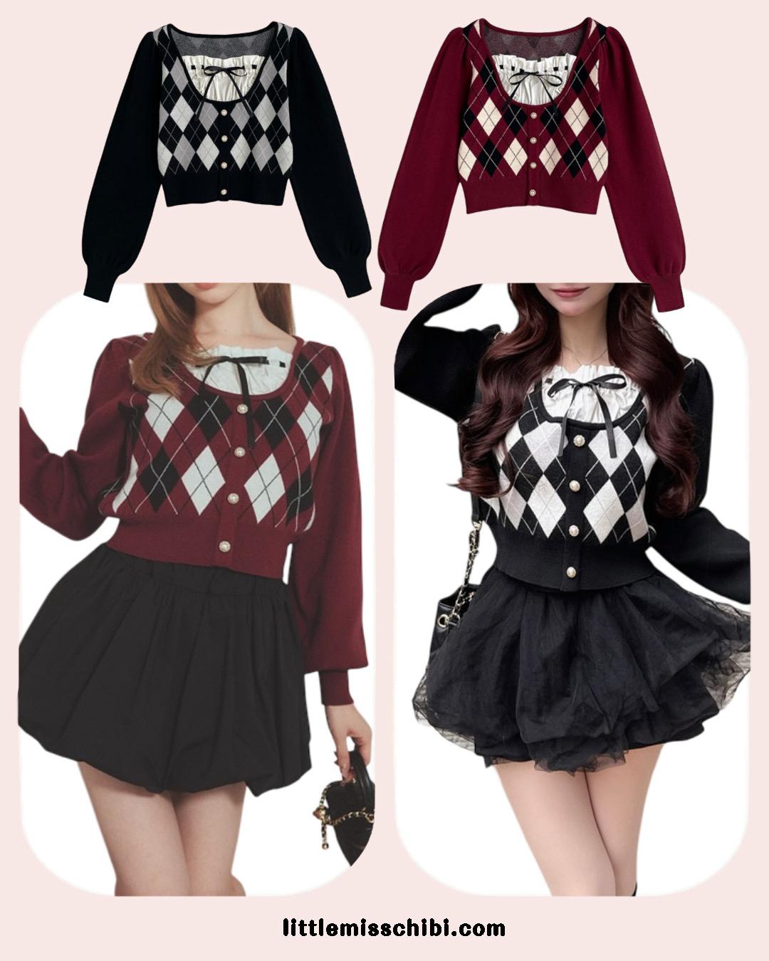 菱形花紋層次針織上衣