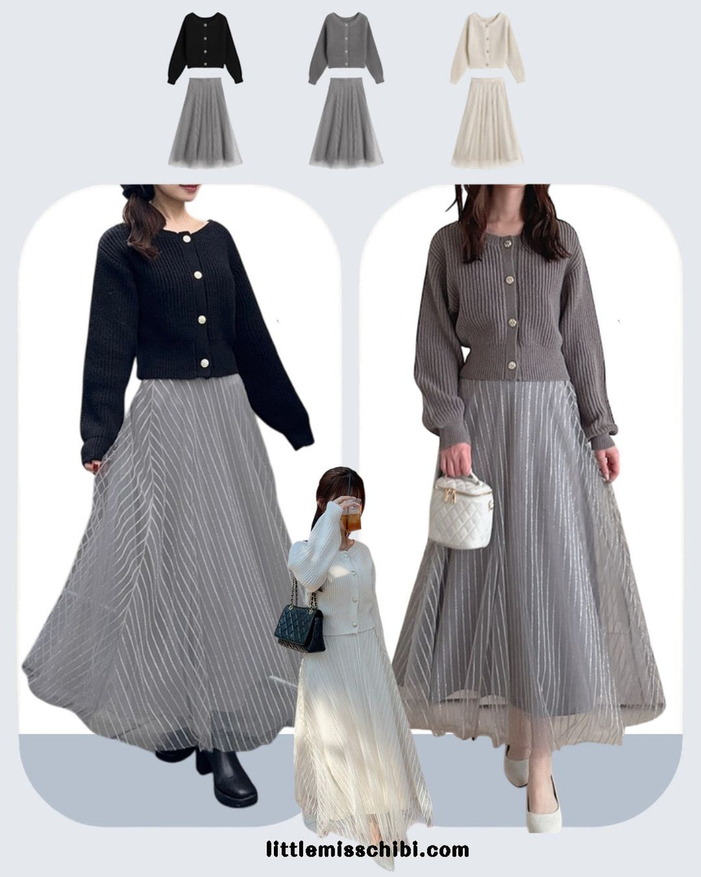 針織外套x亮片薄紗裙