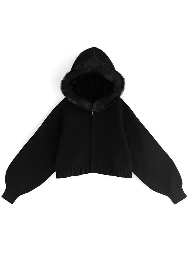 帶帽針織毛大衣