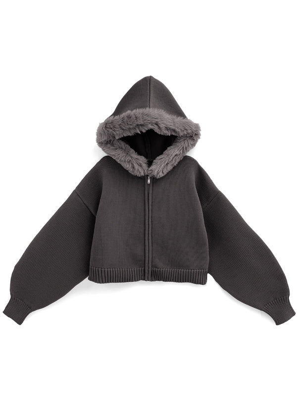 帶帽針織毛大衣