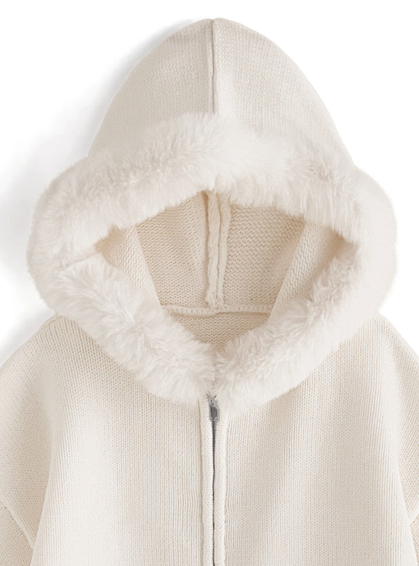 帶帽針織毛大衣