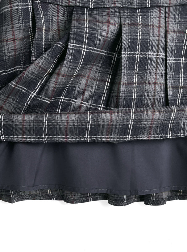 格紋疊層連身裙