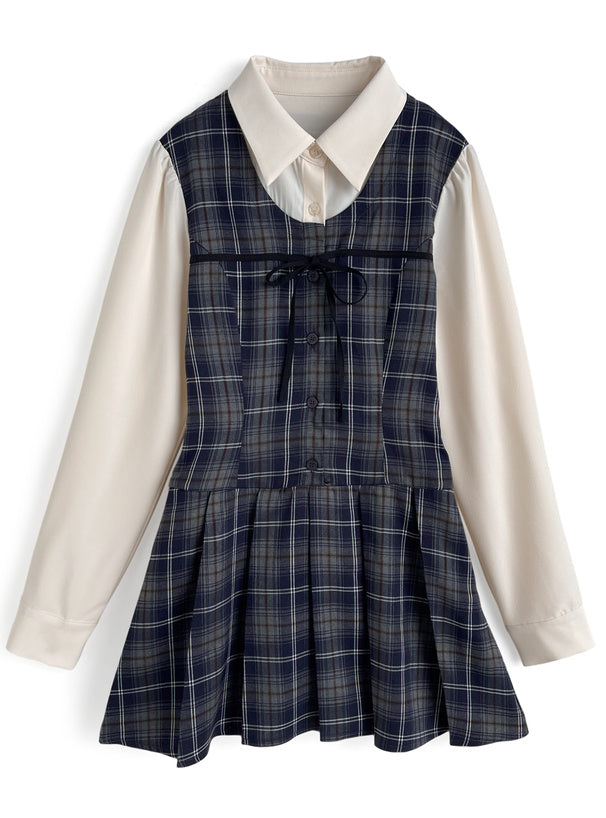 格紋疊層連身裙