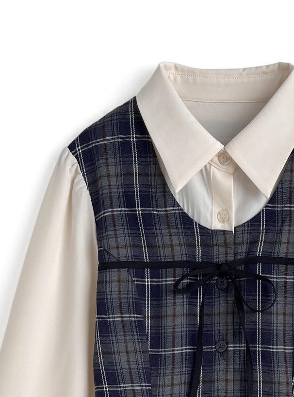 格紋疊層連身裙