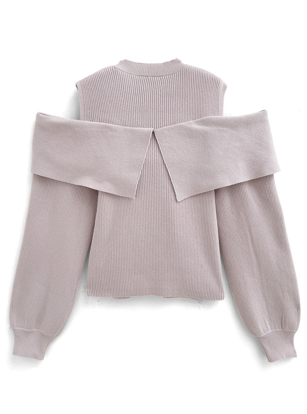 小珍珠蝴蝶結露肩上衣