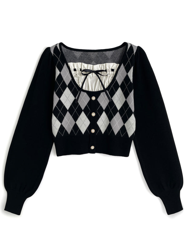 菱形花紋層次針織上衣