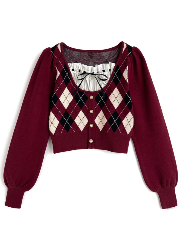 菱形花紋層次針織上衣