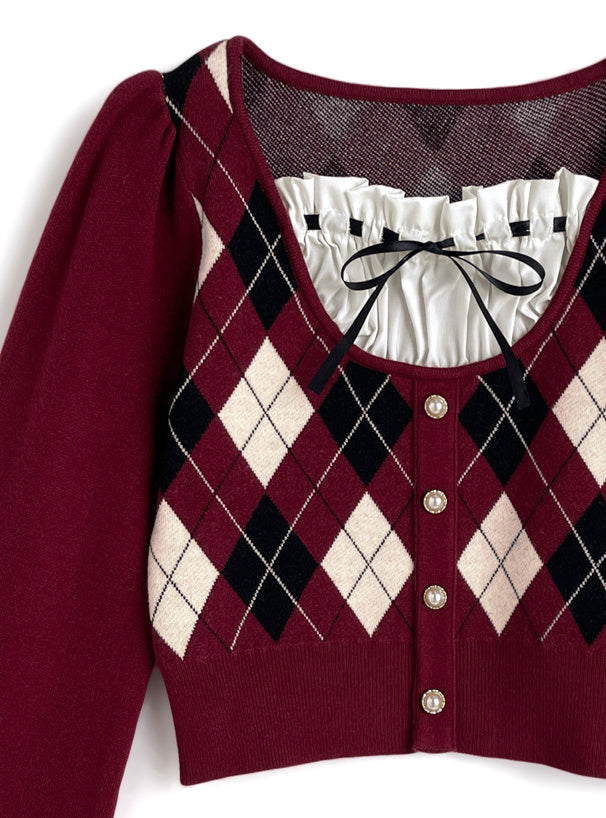 菱形花紋層次針織上衣