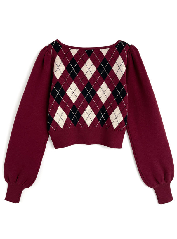 菱形花紋層次針織上衣