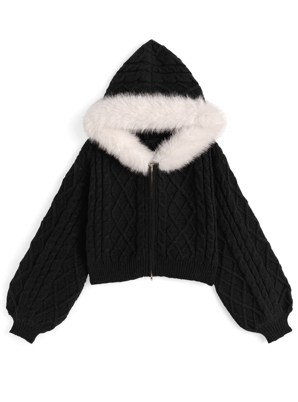 毛絨連帽針織衫