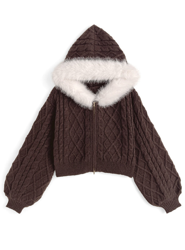 毛絨連帽針織衫