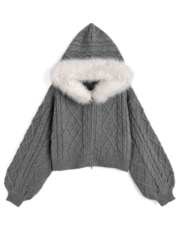 毛絨連帽針織衫