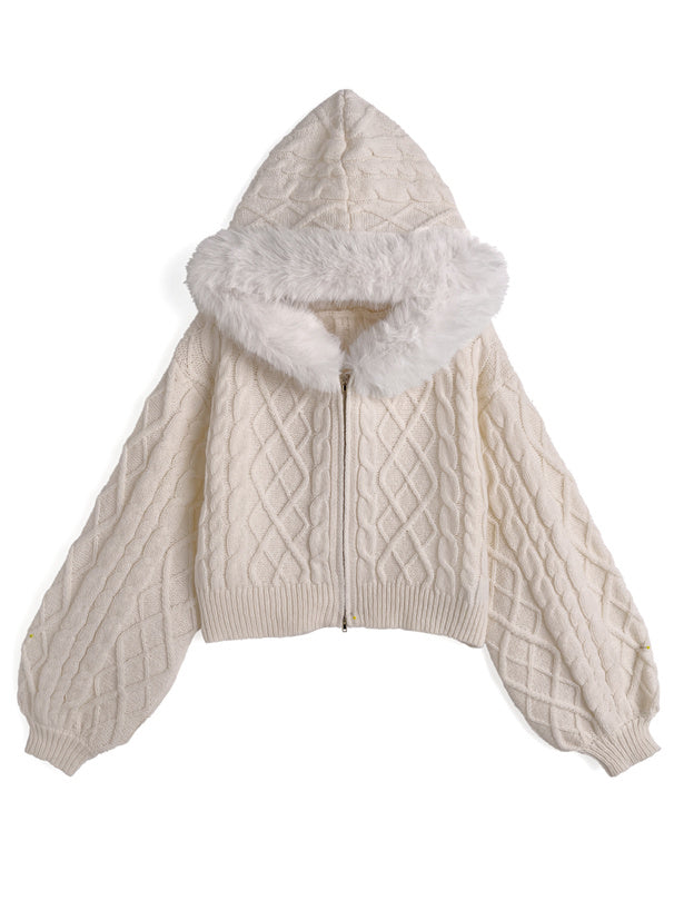 毛絨連帽針織衫