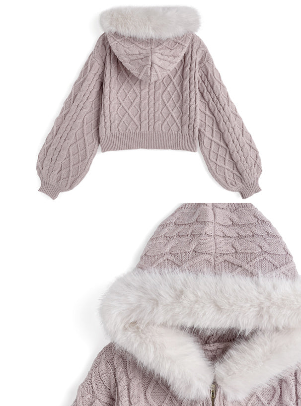 毛絨連帽針織衫