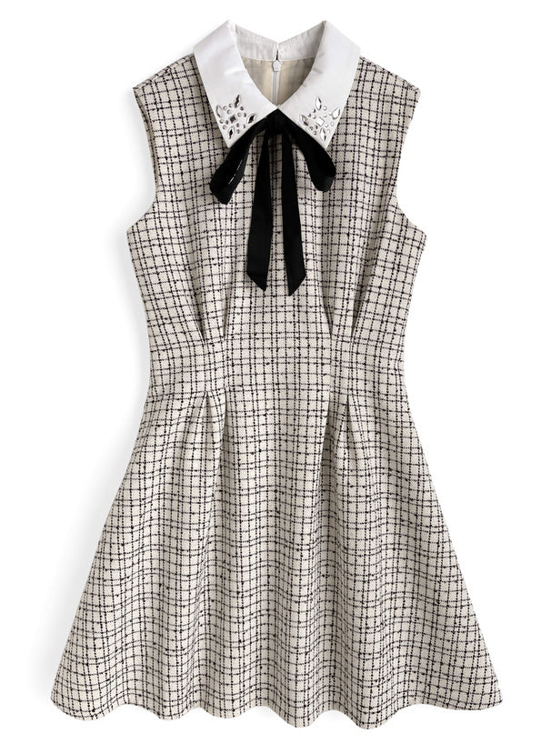 毛呢小格連身裙