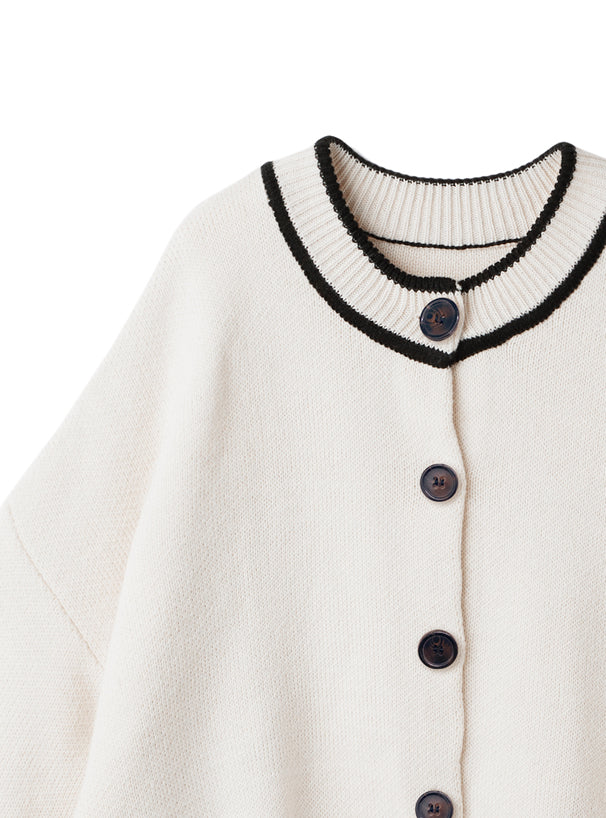 配色明線針織開衫