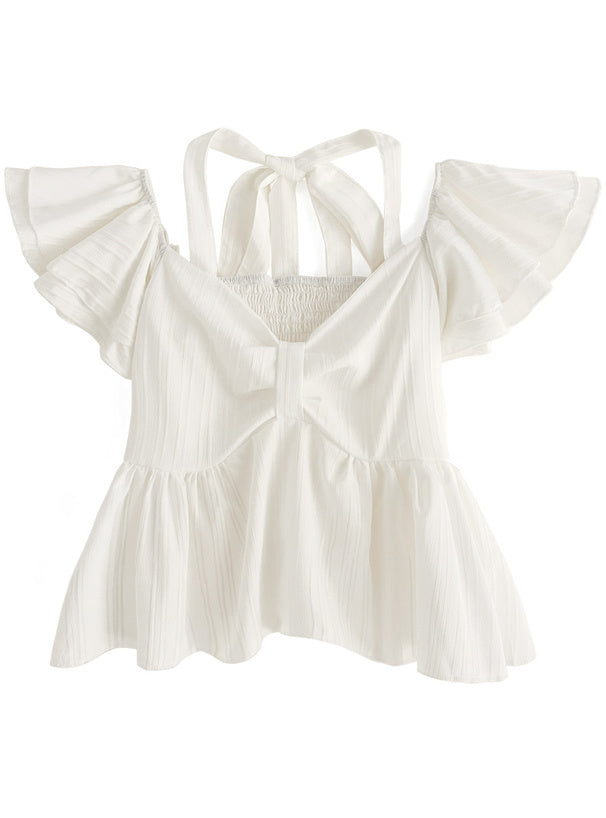 糖果色系！露背荷葉袖襯衫