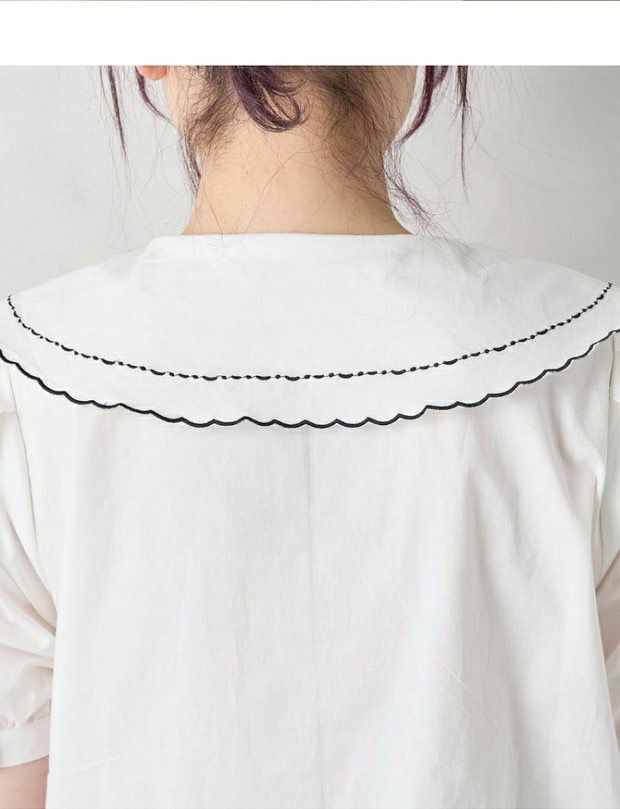 花邊領口泡泡袖上衣