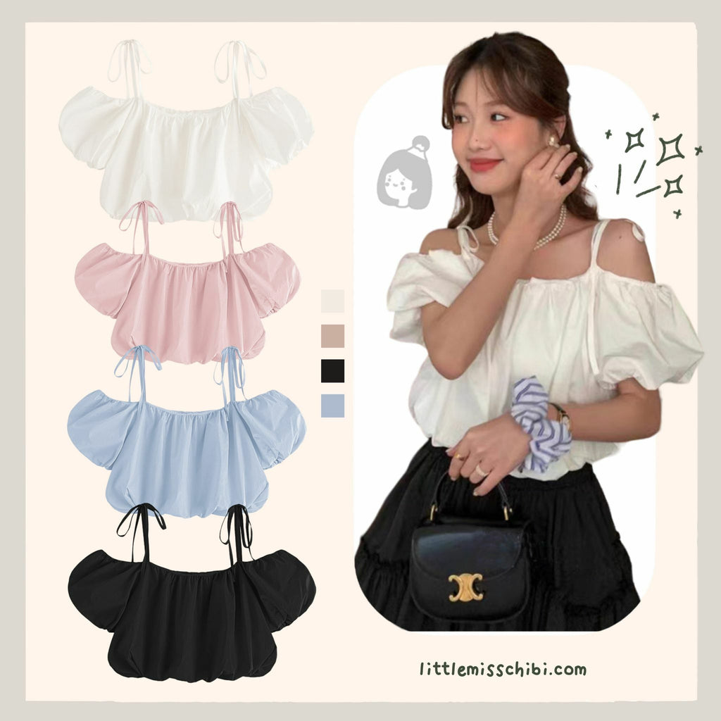 露肩氣球短款襯衫