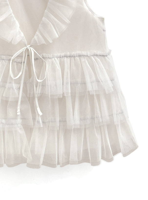 四色入｜薄紗分層荷葉邊背心