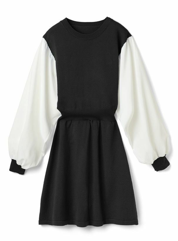 撞色手袖連衣裙