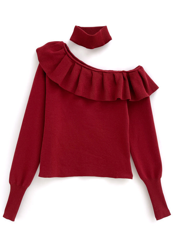 三色入｜頸圈單肩針織衫