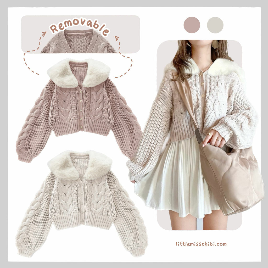 2way毛毛領針織衫