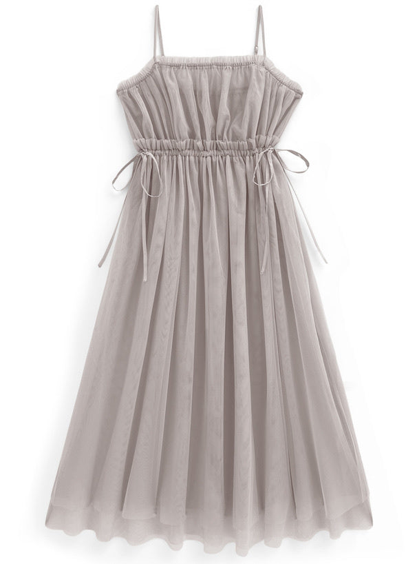 薄紗束腰絲帶連身裙