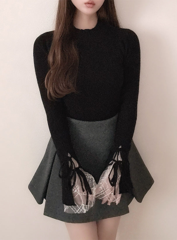 緞帶蕾絲喇叭袖上衣