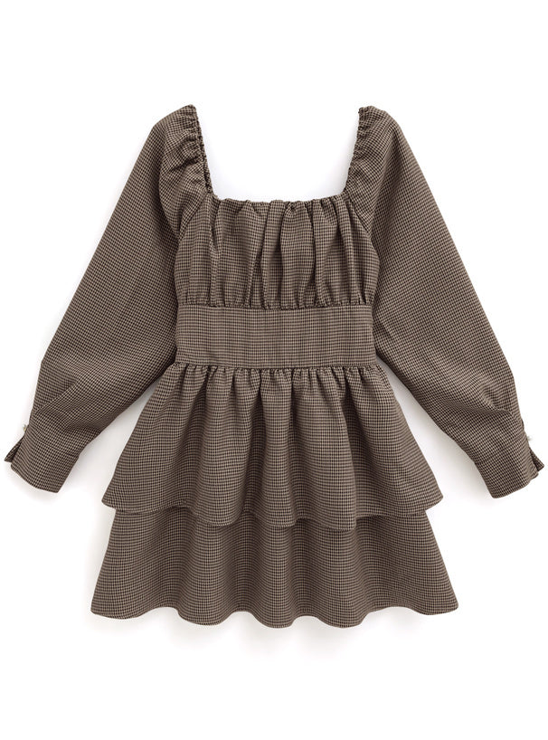 背絲帶千鳥格連身裙