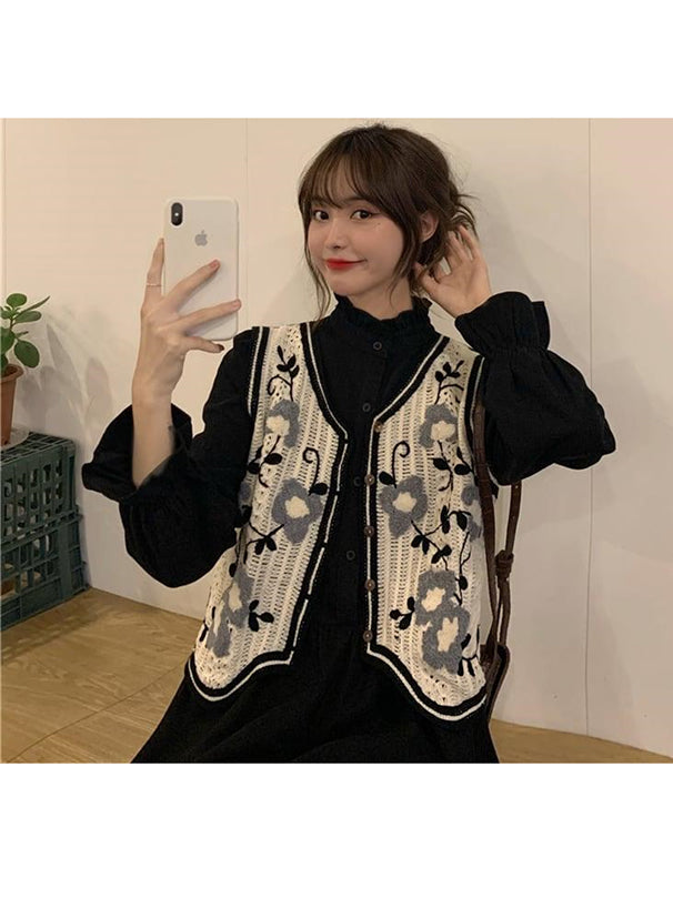 針織花花馬甲背心