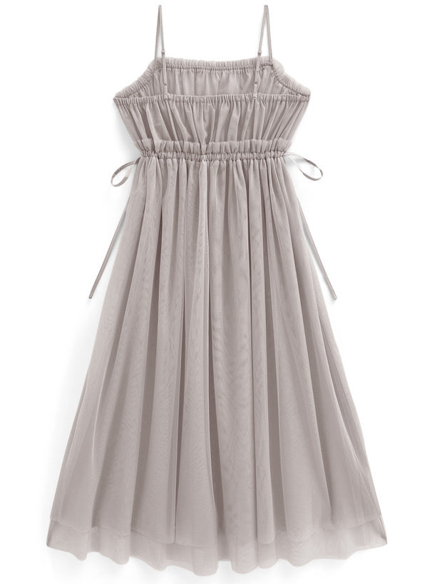 薄紗束腰絲帶連身裙