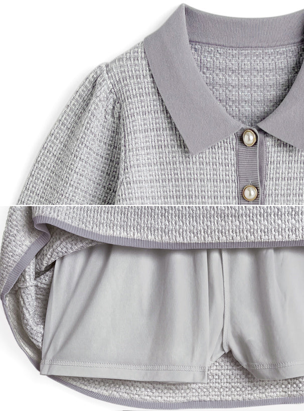 小襯衫喇叭短裙套裝