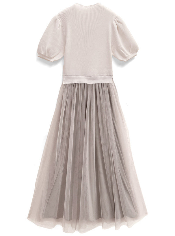 短袖假兩件薄紗裙