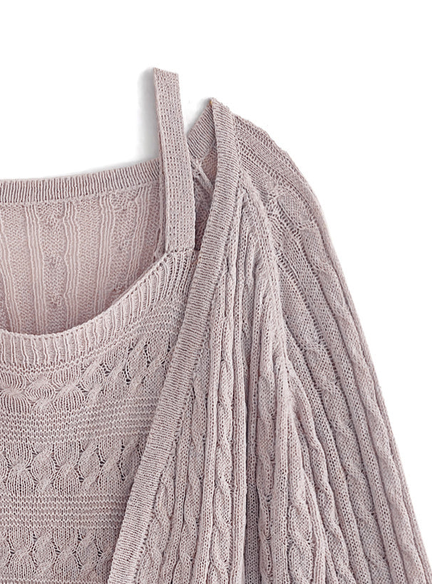 三色入｜吊帶背心 x 鏤空紋針織衫