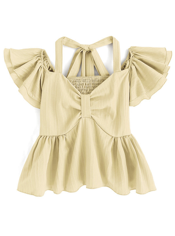 糖果色系！露背荷葉袖襯衫