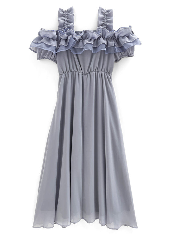 荷葉邊露肩喇叭長裙