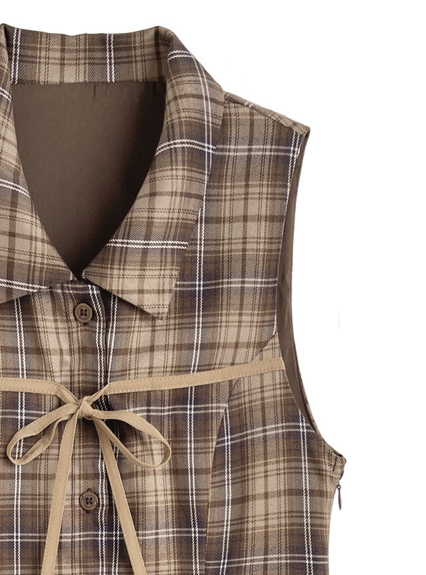 格紋絲帶背心裙