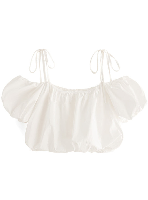 露肩氣球短款襯衫