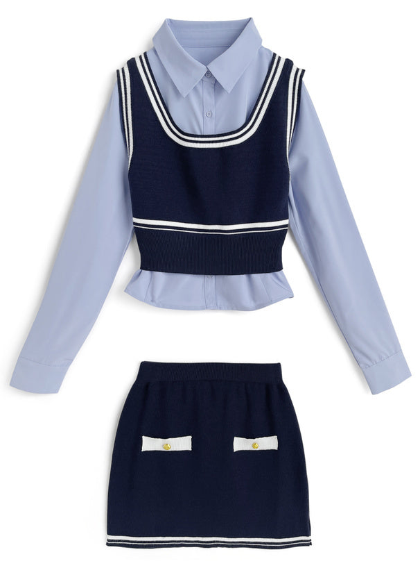 針織背心×緊身裙套裝