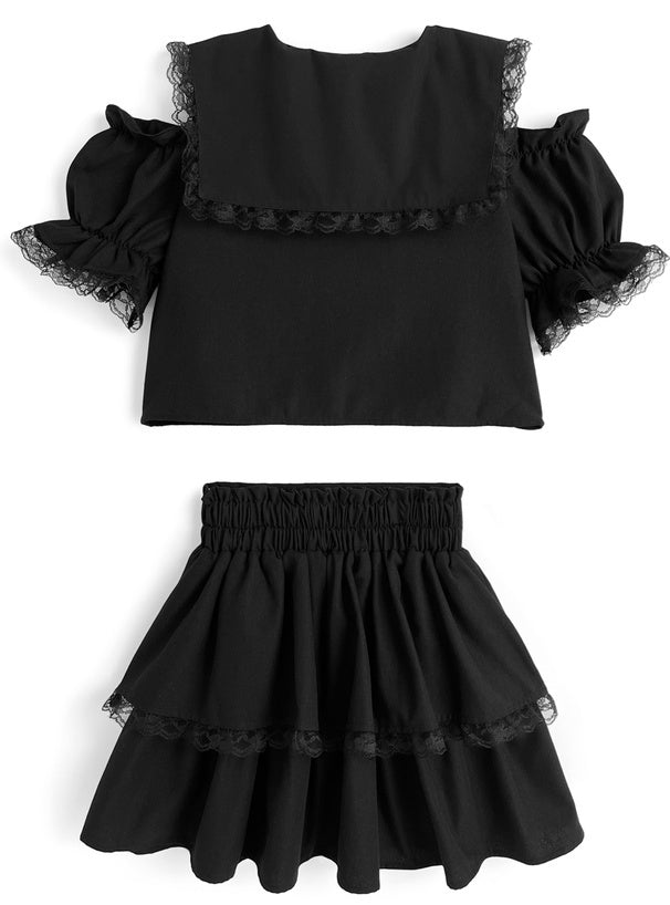 水手服襯衫 x 蛋糕裙套裝