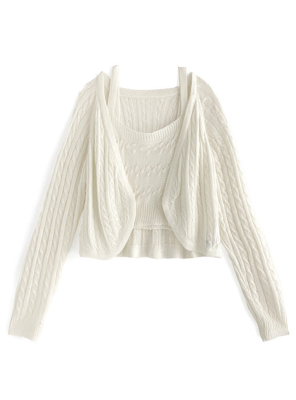 三色入｜吊帶背心 x 鏤空紋針織衫