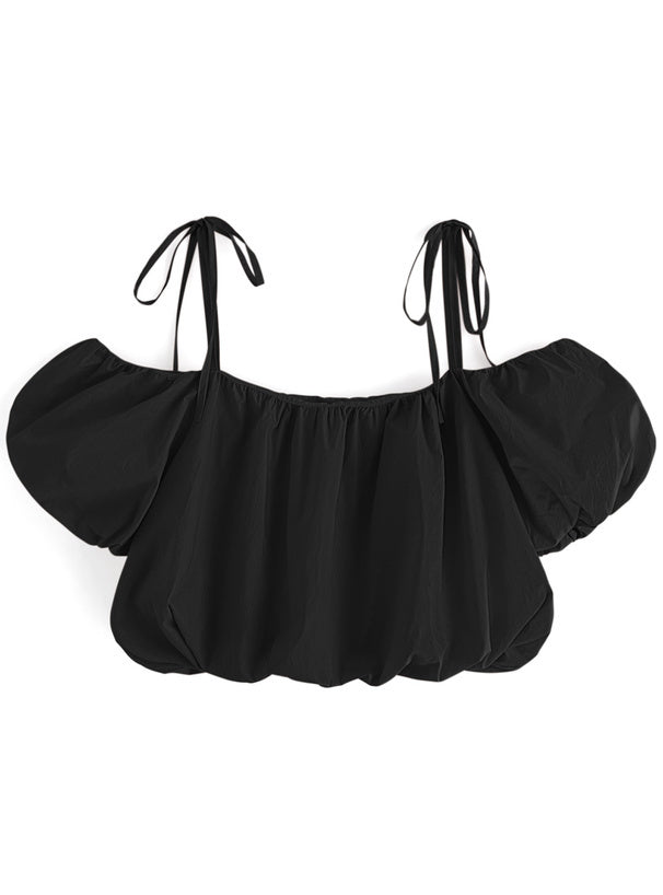 露肩氣球短款襯衫