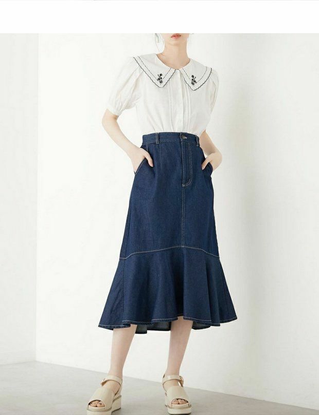 花邊領口泡泡袖上衣